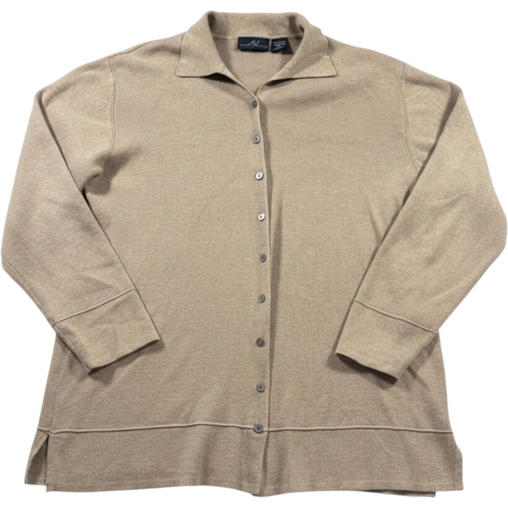 Andrea Viccaro Cardigan Sweater Women Medium Tan Basic Cotton Button Front